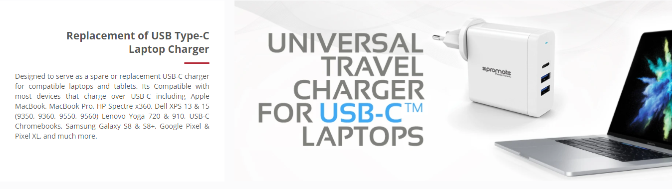 Universal travel charger for USB C laptops